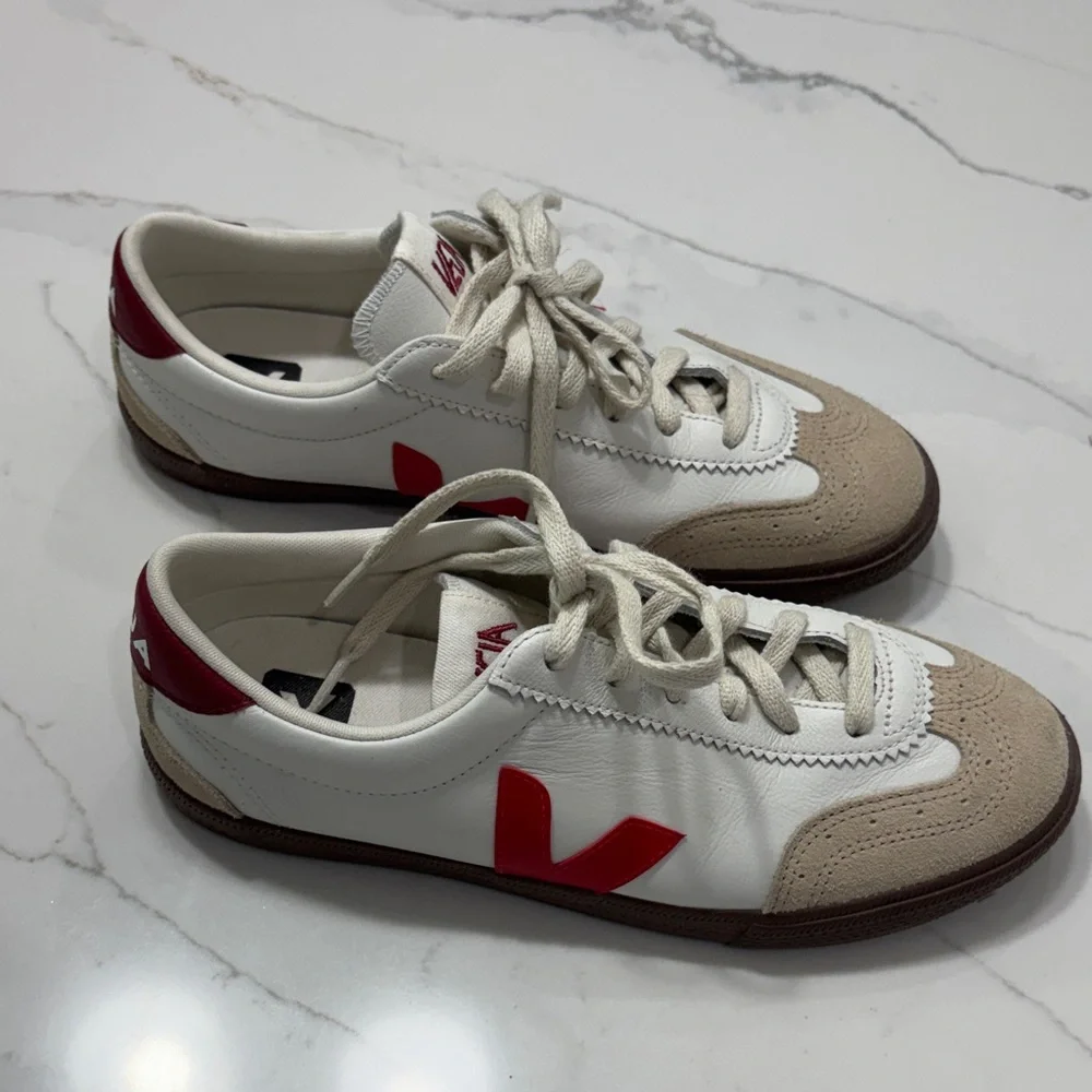 Veja Women's White Cream Burgundy Red Sneakers - Picture 5 of 11